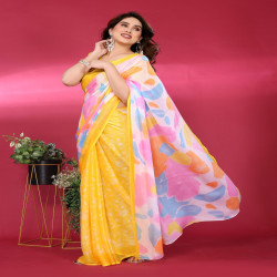 Pastel Bloom Soft Chiffon Printed Saree with Running Blouse